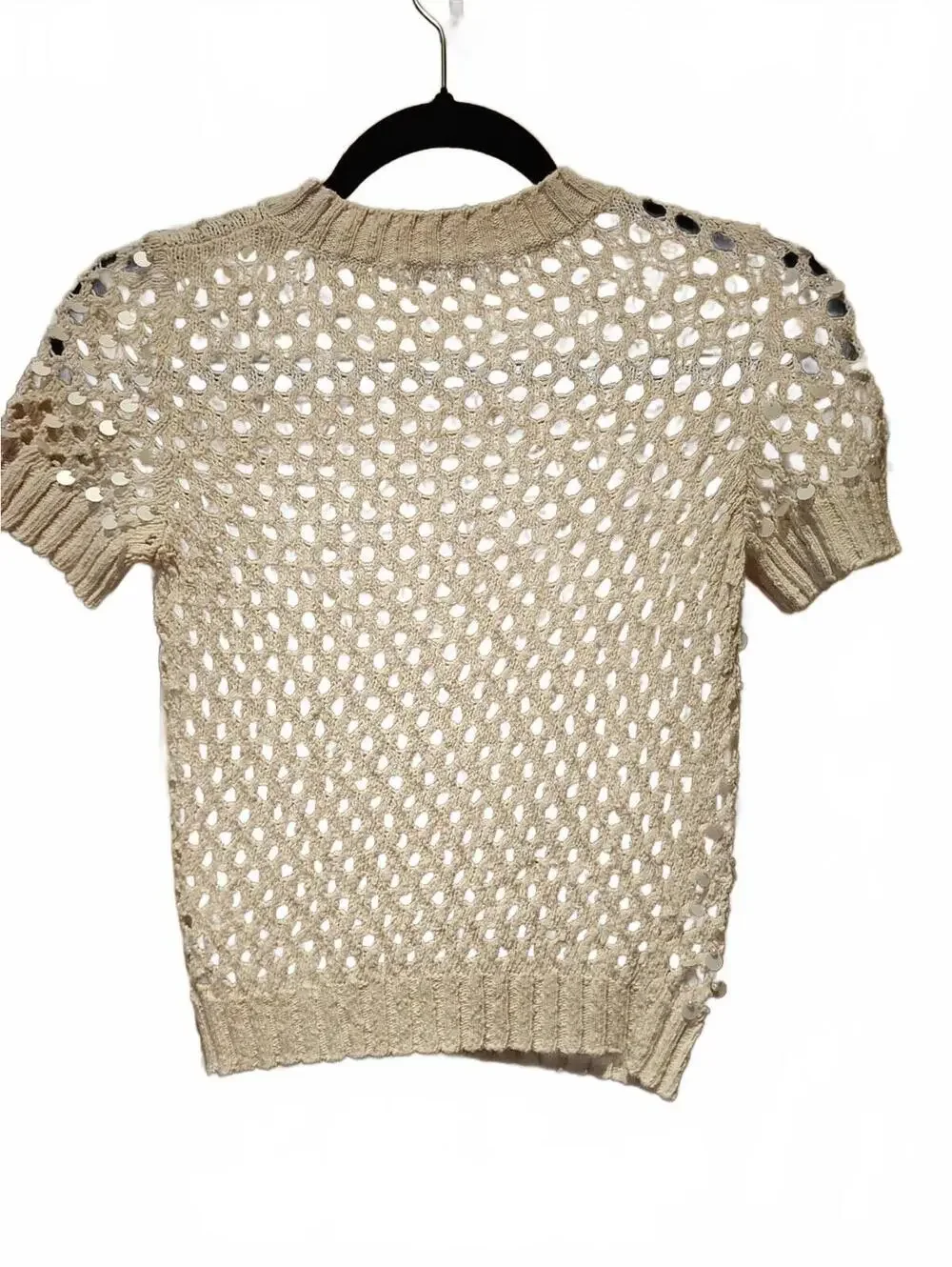 J. Crew Sequin Pointelle Short Sleeve Sweater Sequin And Pearls Cropped XXS
